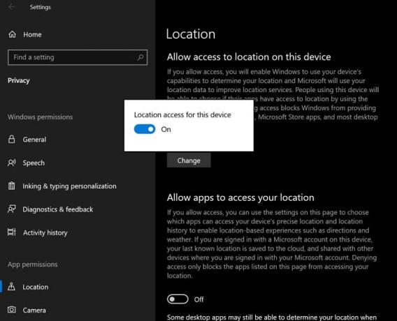 aktifkan lokasi untuk membuat hey Cortana berfungsi di PC Windows 10