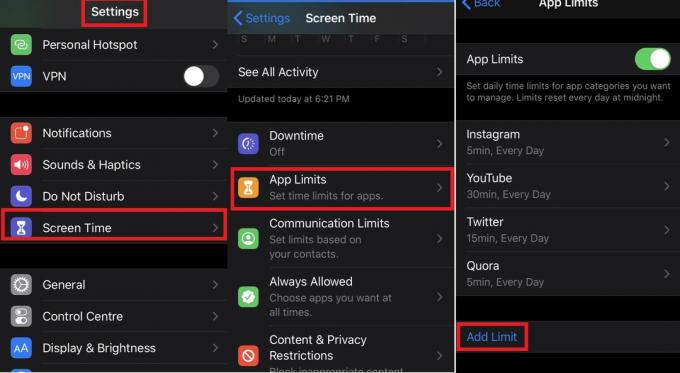 Adicionar limites de aplicativo no tempo de tela no iPhone
