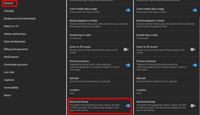 Modo restrito do YouTube para Android