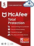 Image de McAfee Antivirus Total Protection 2021, 5 appareils, logiciel de sécurité Internet, gestionnaire de mots de passe, confidentialité, 1 an - Code de téléchargement