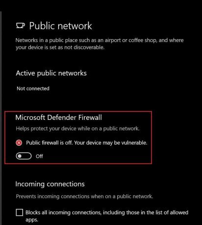 חומת האש של Microsoft Defender כבויה